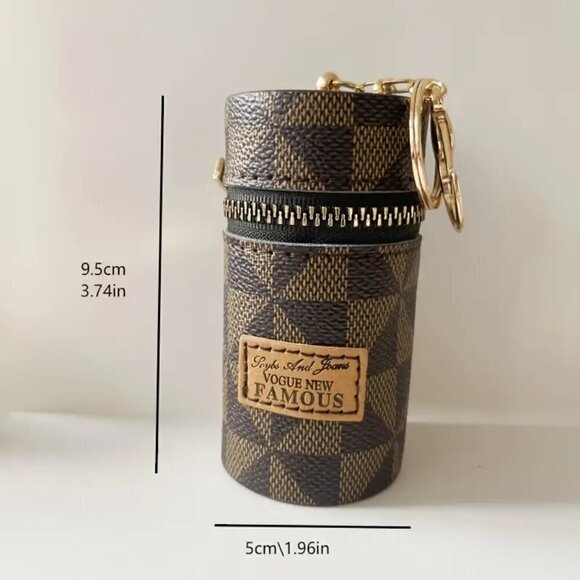 Luxury Brown Mini Keychain Bucket Cosmetic Bag Handbag Pendant - Picture 2 of 9